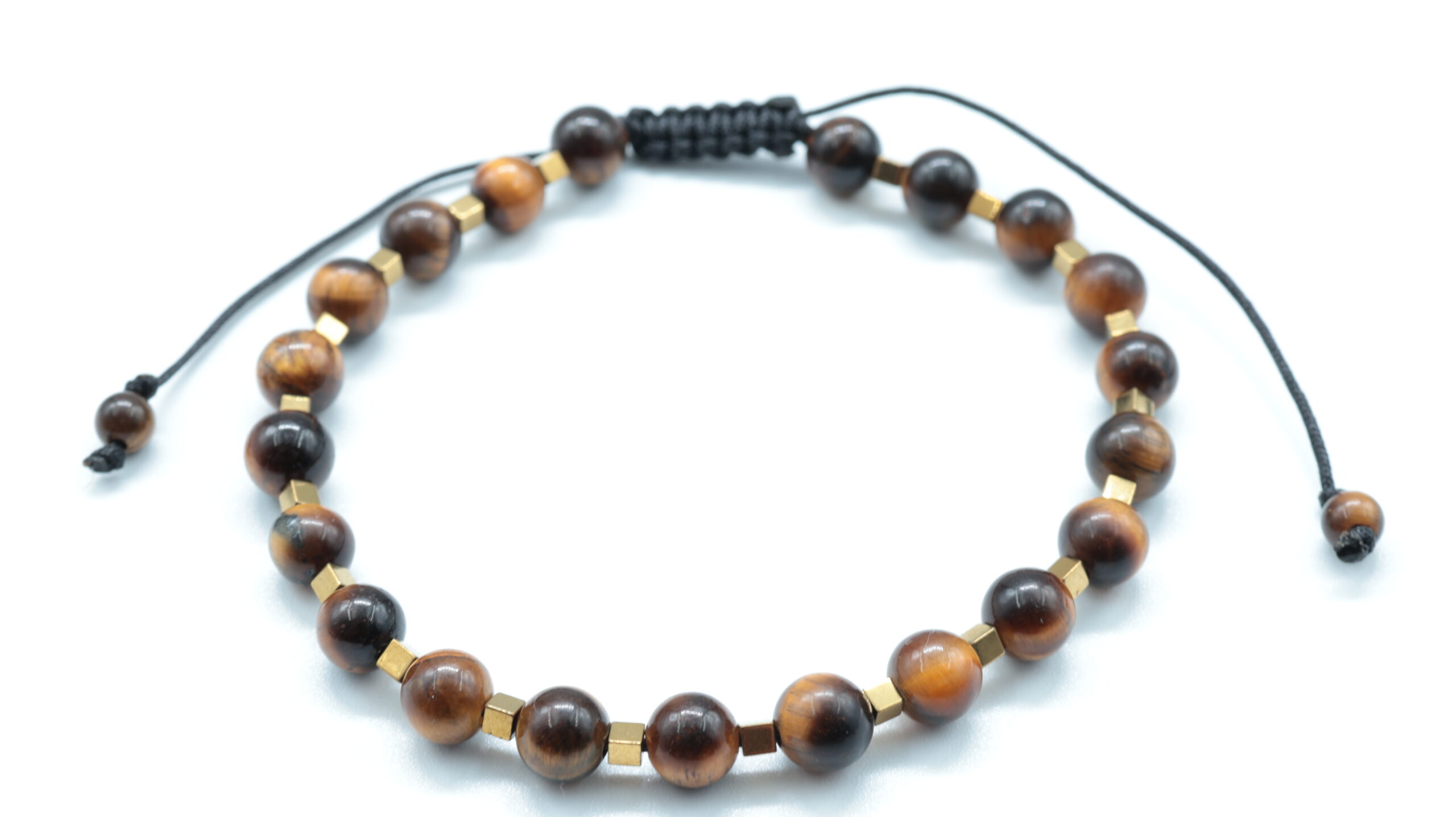 Bratara barbateasca handmade din hematit si ochi de tigru pe snur reglabil