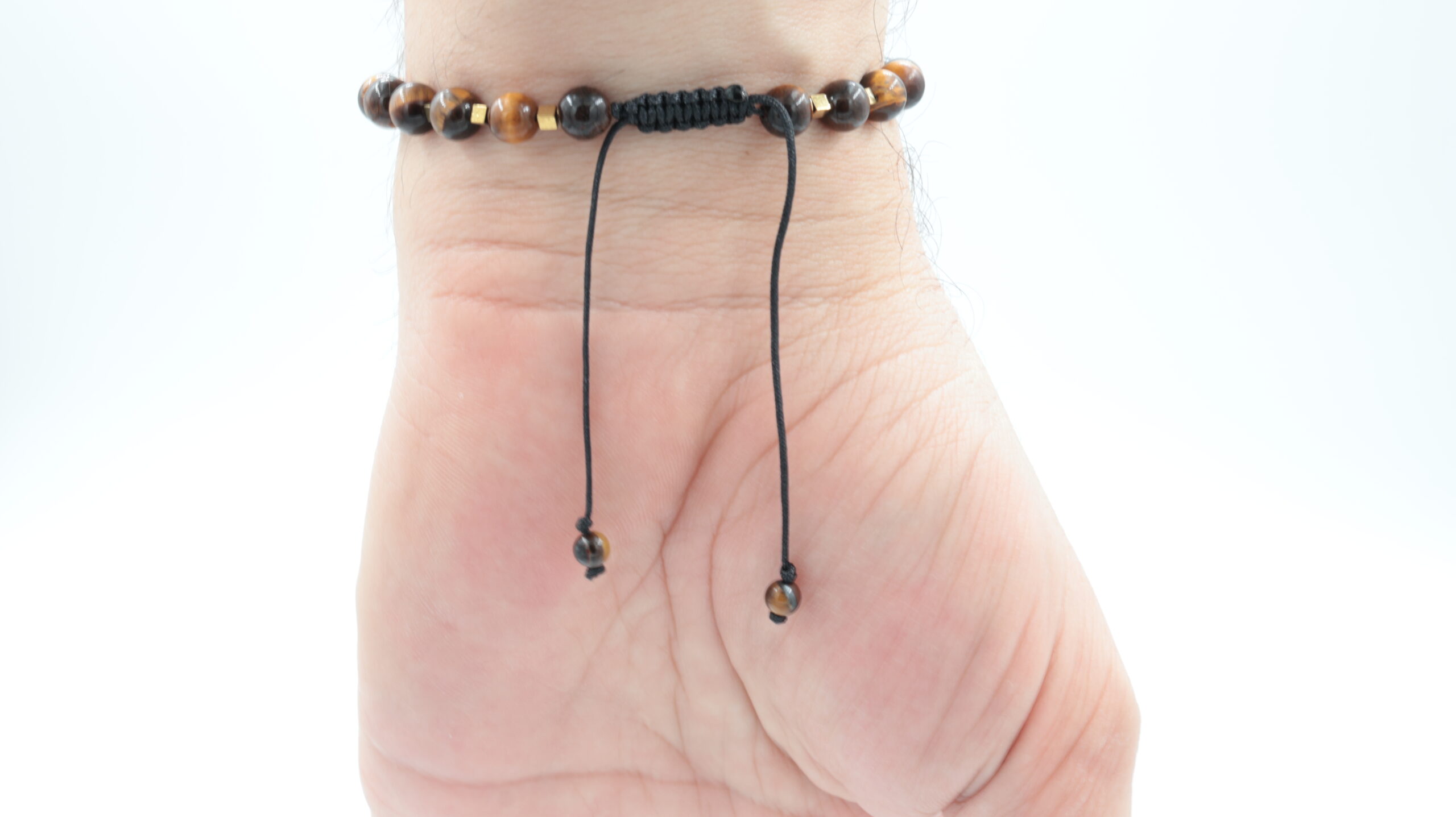 Bratara barbateasca handmade din hematit si ochi de tigru pe snur reglabil - imagine 3