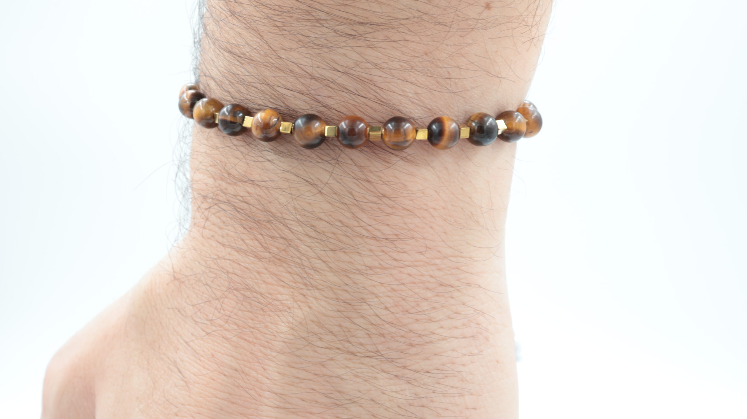 Bratara barbateasca handmade din hematit si ochi de tigru pe snur reglabil - imagine 2